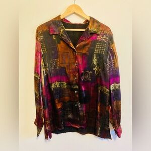 Vintage Vibrant Deco Satin Blouse